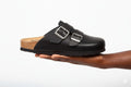 Macfedo Black Double-Buckle Halfshoe – Structured Comfort Slip-On