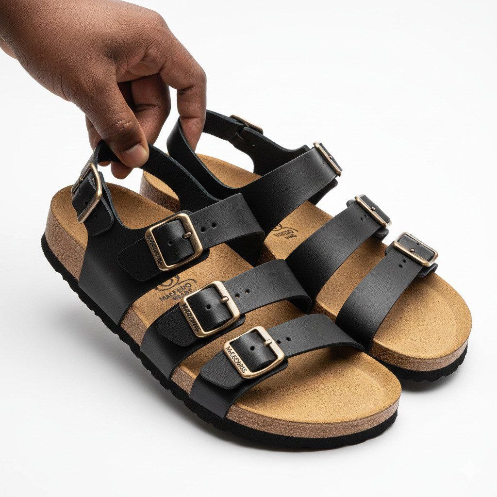 Macfedo Black Triple-Buckle Sandals – Bold Comfort Essentials