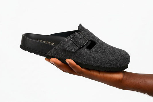 Macfedo All-Black Suede Buckle Half-Shoe