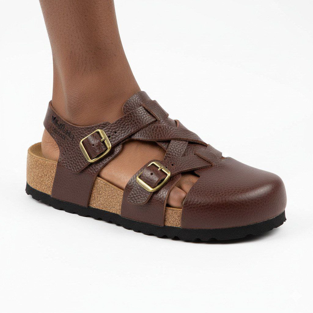 Macfedo Brown Pimple Leather Cover-Toe Halfshoe – Top Cut Design