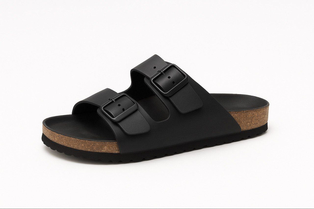 Macfedo Black Double-Buckle Slipper – Universal Comfort Edition