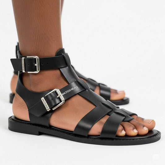 Macfedo Black Gladiator Leather Sandal – Elevated Warrior Edition